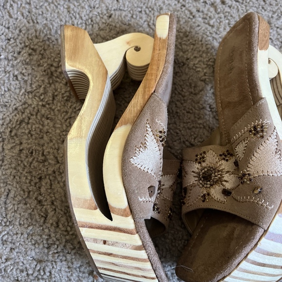 Vintage Splash Wood Cutout Wooden Platform Sandals Size 9 - Picture 6 of 11